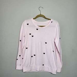 🌜 CHASER Pink with Hearts Lightweight Sweatshirt womens size M